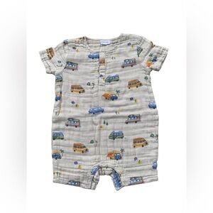 Angel Dear Size 18-24 Months Vintage Camper Vans Muslin Henley Shortall Romper